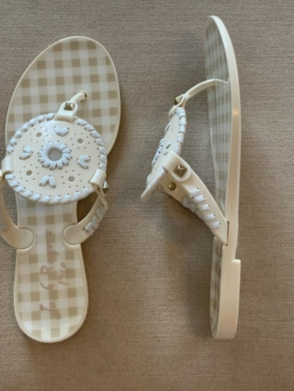 Jack Rogers Gingham Preppy Tan Georgica Jelly Sandals Size 10